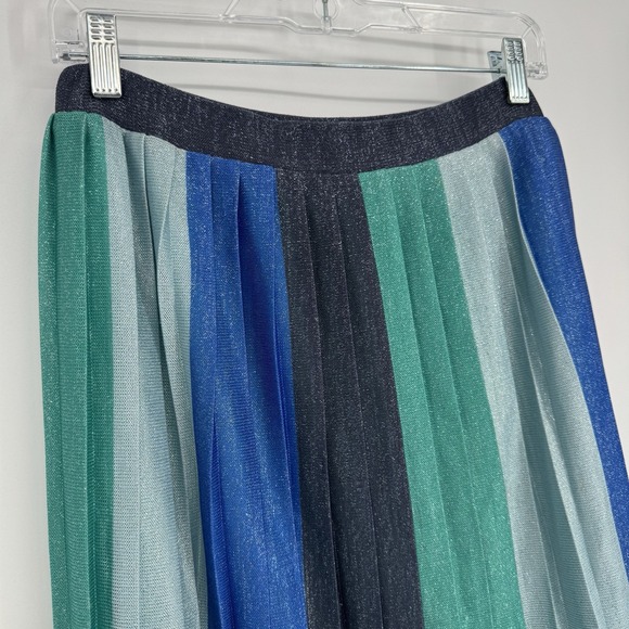 Anthropologie Maeve Metallic Sunburst Pleated Midi Skirt Blue Green Women Size S - Picture 2 of 6